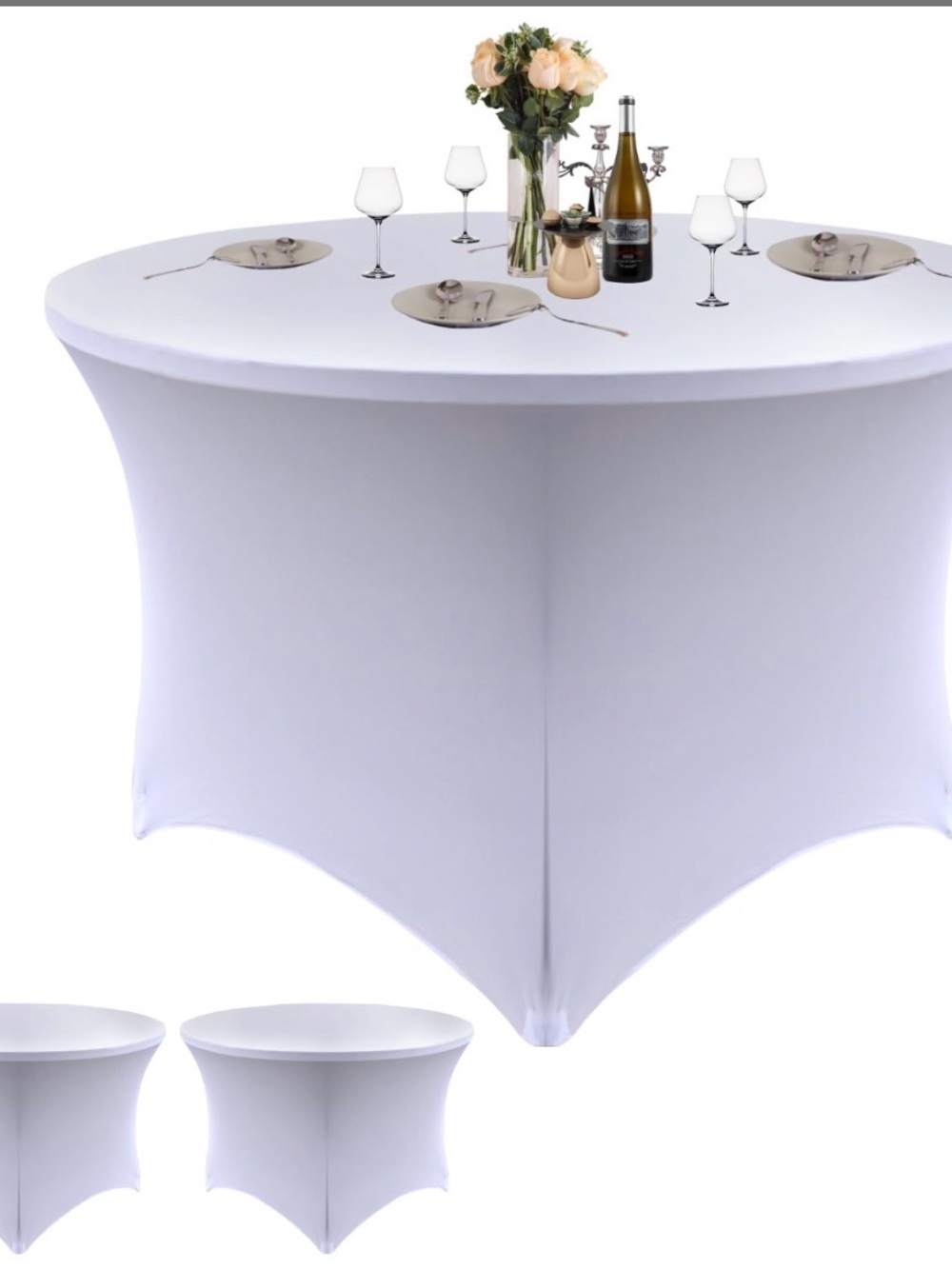White Stretch Spandex Round Tablecloth Cover